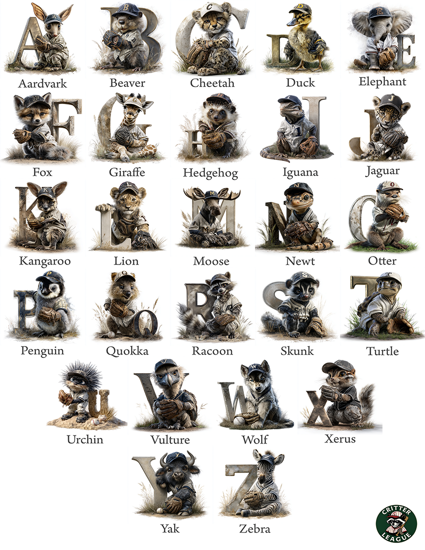 Image of the Critter League alphabet poster.